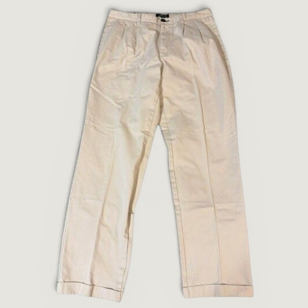 Orvis Pleated Chino Pants Mens Size 34 Khaki Straight Leg Cuffed Cotton Twill